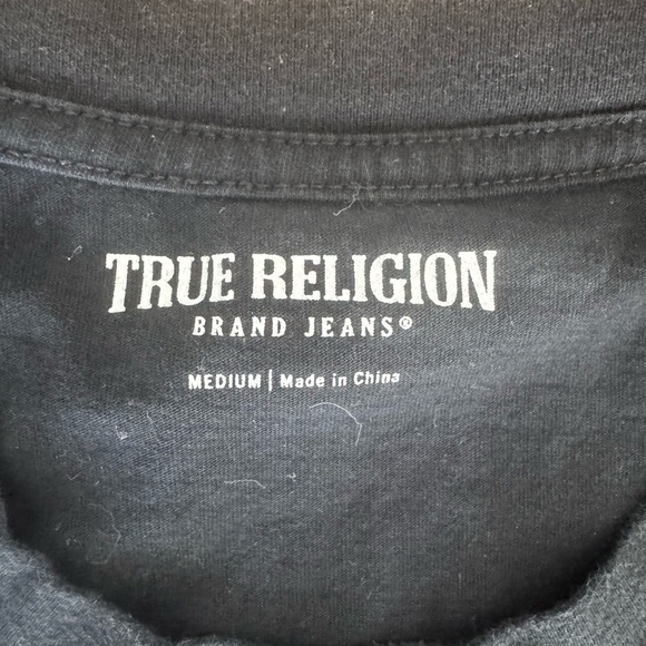 True Religion Brand Jeans Black Orange Horseshoe Logo Graphic T-Shirt Medium - Picture 2 of 3